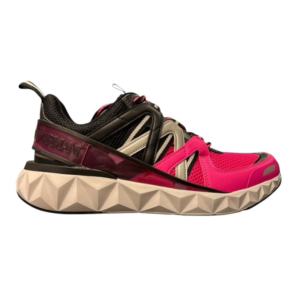 EA7 Giorgio Armani Pink and Black Sneakers with Geometric Design Size 7.5 NIB